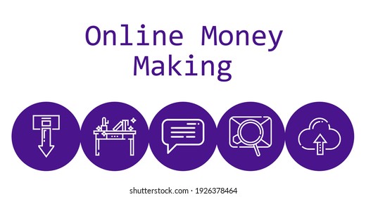 concepto de fondo de creación de dinero en línea con iconos de creación de dinero en línea. Descarga de iconos, escritorio, mensaje, computación en la nube, correo electrónico