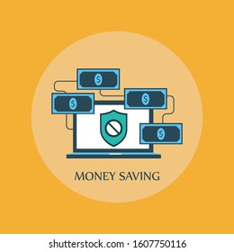 Online money saving flat design vector illustration