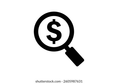 Online Money Search Icon, money search icon vector, search dollar icon, magnifying glass dollar, dollar magnifier icon