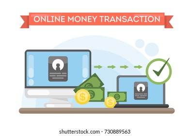 Online money transaction using computer and laptop.