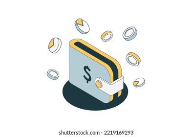 Online money transfer concept, Commerce solutions for investments. Vector isometric illustration.