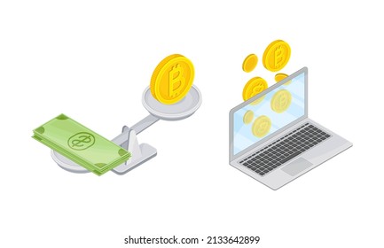 Transferencia de dinero en línea, cripto de cambio de moneda caricatura ilustración vectorial