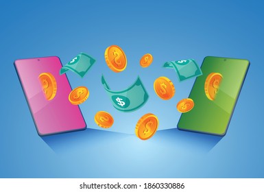 Online money transfer digital payments with smartphone