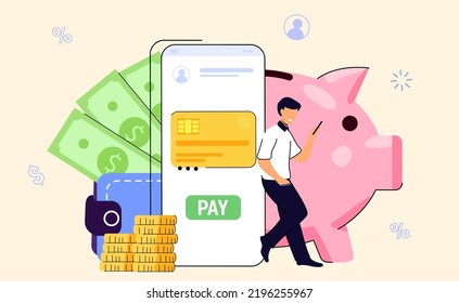 Online money transfer Digital wallet Mobile payments Vector illustration mobile banking E-payment Cash back Cryptocurrency Financial transaction Money online Business finance concept