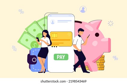 Online money transfer Digital wallet Mobile payments Vector illustration mobile banking E-payment Cash back Cryptocurrency Financial transaction Money online Business finance concept