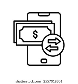 Online money transfer icon using mobile banking application
