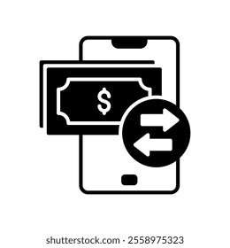 Online money transfer icon using mobile banking application
