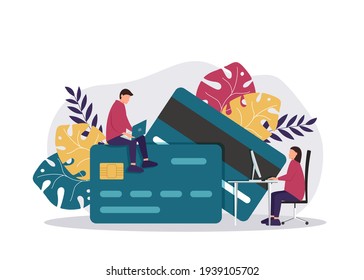 Online money transfer, mobile payments vector illustration concept with credit cards