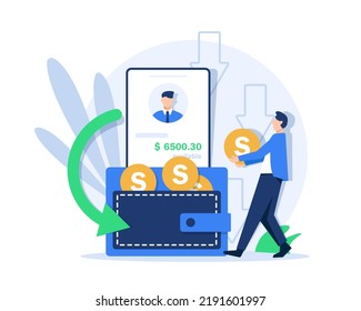 Online money transfer, mobile payments vector illustration concept with smartphone and wallet , can use for landing page, template, ui, web, mobile app, poster, banner, flyer