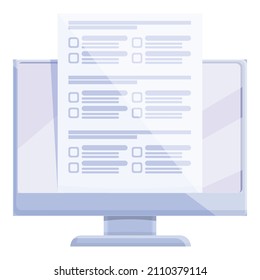 Online monitor education icon cartoon vector. School survey. Computer test