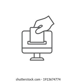 Online monitor vote icon, color, line, outline vector sign, linear style pictogram isolated on white. Symbol, logo illustration