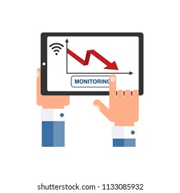Online monitoring. Arrow down, fall. Flat design, white background.