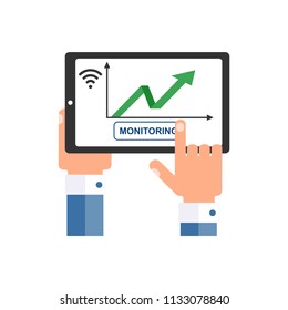 
Online monitoring. Up arrow, growth. Flat design, white background.
