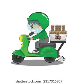 online motorcycle taxi chibi character delivering food