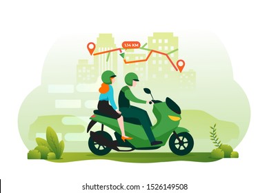 Online motorcycle transportation concept with gps navigation. Illustration for webpage, landing page, infographic and banner