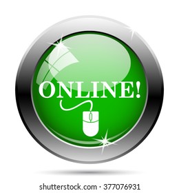 Online with mouse icon. Internet button on white background. EPS10 vector.
