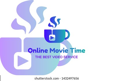 Online movie flat logo template. Video production, vlogging, filmmaking service logotype idea