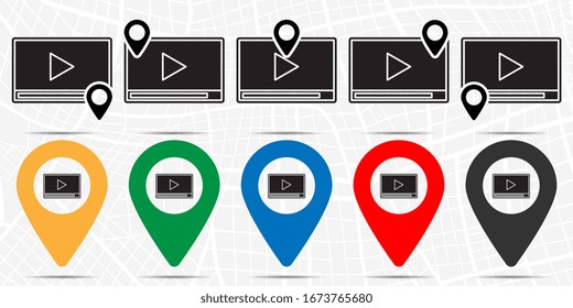 Online movie icon in location set. Simple glyph, flat illustration element of cinema theme icons