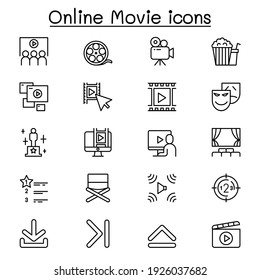 Online movie icon set in thin line style