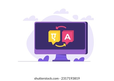Aplicación de traductor multiidioma en línea. Concepto de comunicación multilingüe. Ilustración vectorial.