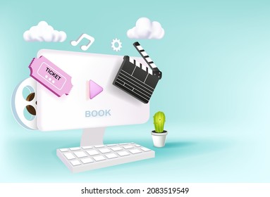 Online multimedia concepts for banner, presentation, poster and website advertising. 3d vector illustration
