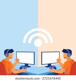 Online-Multiplayer-Spielkonzept mit zwei Spielern und WiFi-Symbol