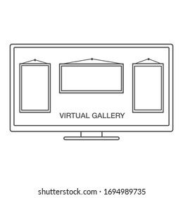 Online Museum Concept. Art Gallery Icon. Vector Illustration.Virtual Art Gallery  Excursion Or Museum. 