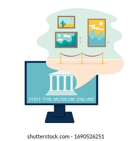 Online museum concept in flat style. Vector design. Virtual gallery, excursion.