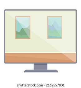 Online Museum Icon Cartoon Vector. Virtual Tour. Video Walk