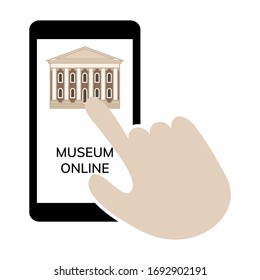 Online museum on the phone screen for quarantine, self-isolation. Modern art in his pocket, concept. 