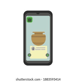 Online museum, virtual museum visit or history and art study app, flat style vector illustration 
