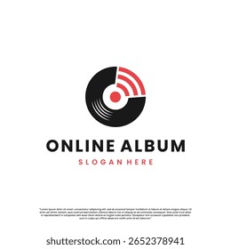 Online music album logo design, vinyl combine with wifi signal icon