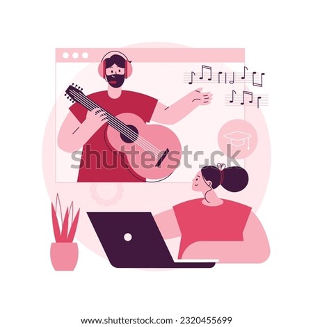 Online music lessons abstract concept vector illustration. Live video conferencing, music teacher, covid quarantine, online private practice, professional advice, stay at home abstract metaphor.