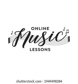 Online Music Lessons Logo, Online Lesson, Musical Lessons, Guitar School, Music School, Music Teacher, Music Lesson Vector Illustration Background