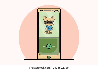 Online Music Player with Cute Cat vector illustration. Mobile music. Flat cartoon style design Suitable for banner, flyer, sticker, wallpaper.