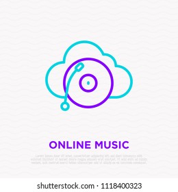 Online music thin line icon: record player on cloud. Modern vector illustration.