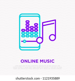 Online music thin line icon: smartphone with equalizer. Modern vector illustration.
