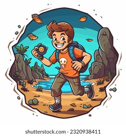 Online navigation, GPS and compass navigation. Adventure Geocaching treasure hunt in nature. Cartoon vector illustration. isolated background