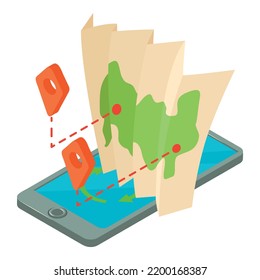 Online navigation icon isometric vector. Smartphone with geolocation app and map. Modern orienteering, gps concept