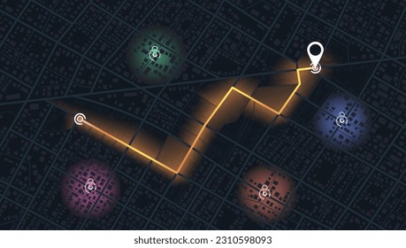 Online navigation. Pick up taxi. Gps map navigation to own house. Detailed view of city. Passenger location sharing for driver. City top view. Flat style, Vector, illustration isolated.