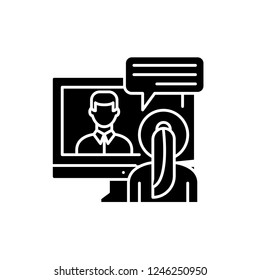Online negotiations black icon, vector sign on isolated background. Online negotiations concept symbol, illustration 