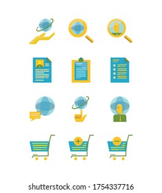 Online network, data, and shopping icons set. Flat icons design. vector