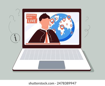 Concept de Actualités et de Blogs en ligne Un lecteur de nouvelles numérique présente des mises à jour en direct du monde entier, qui encapsulent un monde connecté par l'information  la Illustration vectorielle