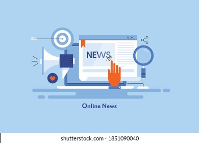 Online News, Digital Publication, Press Release, News Publication, Blogging Concept - Flat Design Vector Illustration With Icons