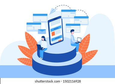 Online news Isometric website app landing web page template.