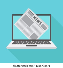 Online news, laptop and newspaper, flat design vector illustration