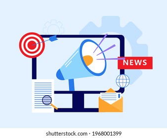 Online news, newspaper, news site flat vector design illustration. News update, digital content marketing, online newspaper, news article, video content for web banners and apps