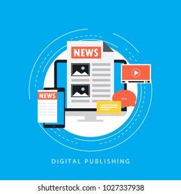 Online news, newspaper, news website flat vector illustration. News update, digital content, internet newspaper, news article for web banner and apps