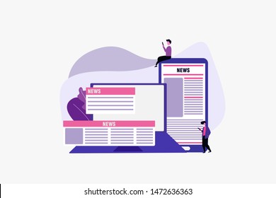 Online news, newspaper, news website flat vector illustration. News update, digital content vector illustration concept for web landing page template, banner, flyer and presentation