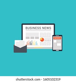 Online news or newspaper  website flat vector illustration. News update, digital content, internet newspaper, 